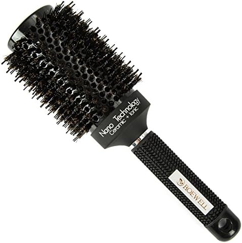 Roewell Thermal Geramic Ionic Round Barrel Anti-Static Hair Brush With Boar bristle, For Hair Drying, Styling, Curling, Protecting Hair and Adding Hair Shine (Black 2.1 inches)