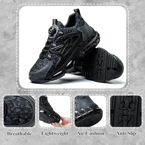 GemChve Safety Shoes Men Lightweight Breathable Women's Safety Sneakers Steel Toe Cap Non-Slip Comfortable Work Shoes 3-12 UK