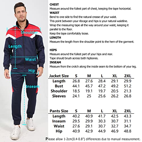 LUCKYOUNG Men’s Causal Tracksuits Set 2 Piece with Full Zip Jogging Running Sweatsuit Dark Blue Red Small