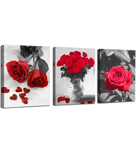 Cuadros De Lienzo Con Diseño De Flores - 3 Piezas De 12x12 Pulgadas, Listos Para Colgar