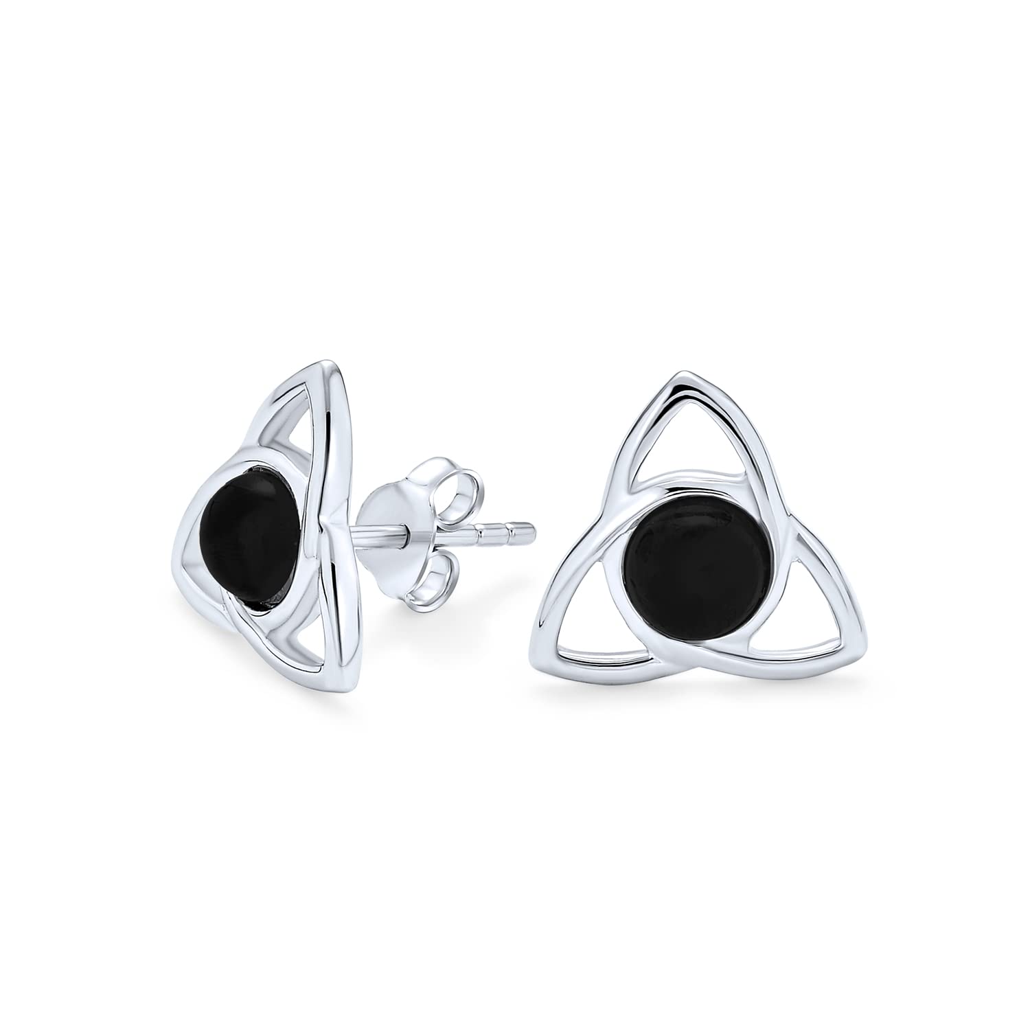 BFF Irish Triquetra Celtic Trinity Love Knot Black Onyx Gemstone Stud Earrings For Women Teen .925 Sterling Silver Polished Finish (13MM)