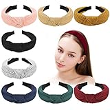 Wide Headbands Knot Turban Headband Plain Fashion Elastic Hairband Head Wrap Hair Hoops for Women and Girls, 8Pcs(8Colors)