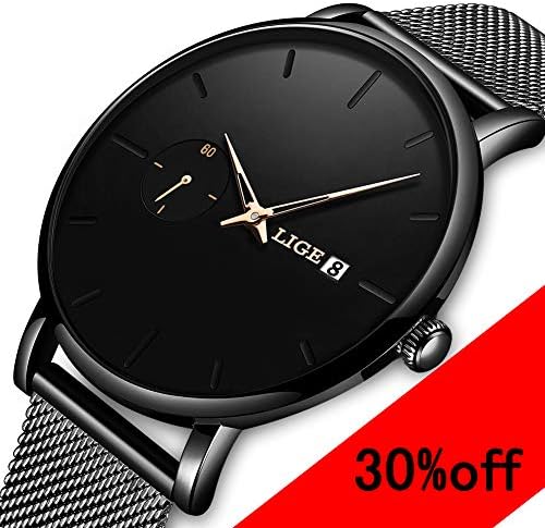 LIGE Men Watch Fashion Waterproof Black Stainless Stee Analog Quartz Watches Men's Luxury Business Dress Automatic Date Wristwatch