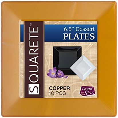 Squarete 6.5'' inch Copper Square Dessert Plates Hard Plastic Elegant Disposable 10 Dessert Plates Per Package Pack Of 2