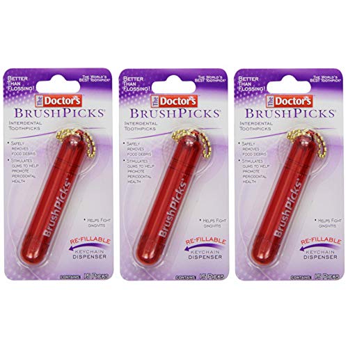 The Doctor's BrushPicks Interdental Toothpicks Dispenser | 15-Picks per pack | 3-Packs Total