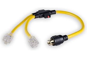 YODOTEK Yodetek 3 FT Generator Cable Adapter with Circuit Breaker, Generator Distribution Cord, 10 Gauge 4 Prong Extension Cord Splitter, L14-30P to (2) 5-15/20R…