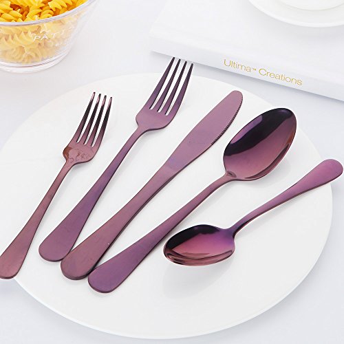 Buyer Star 30-Pieces Purple Stainless Steel Flatware Silverware Set, Service For 6, Mirror Polished, Include Knife/Fork/Spoon, Different Color, Dishwasher Safe - Thumbnail 7