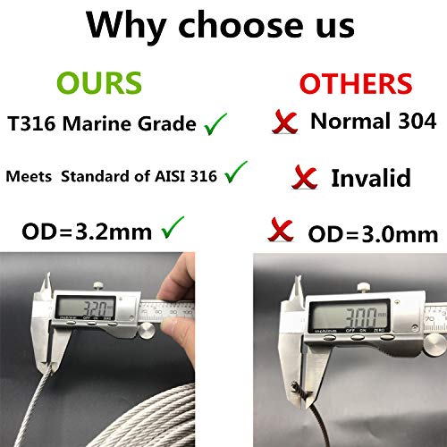 Senmit 1/8 Stainless Steel Aircraft Wire Rope for Deck Cable Railing Kit,7 x 7 200 Feet T 316 Marine Grade - Thumbnail 3
