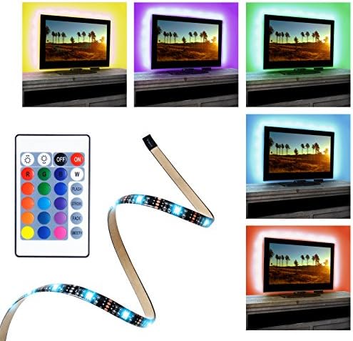 TV Backlight LED Strip Neon Accent Colorful RGB Bias Lights With Remote Control &amp; USB | Flexible &amp; Cuttable, Bright Lights &amp; Strong Self-Adhesive Tape | For HDTV, Flat Screens, Desktop, PC &amp; More