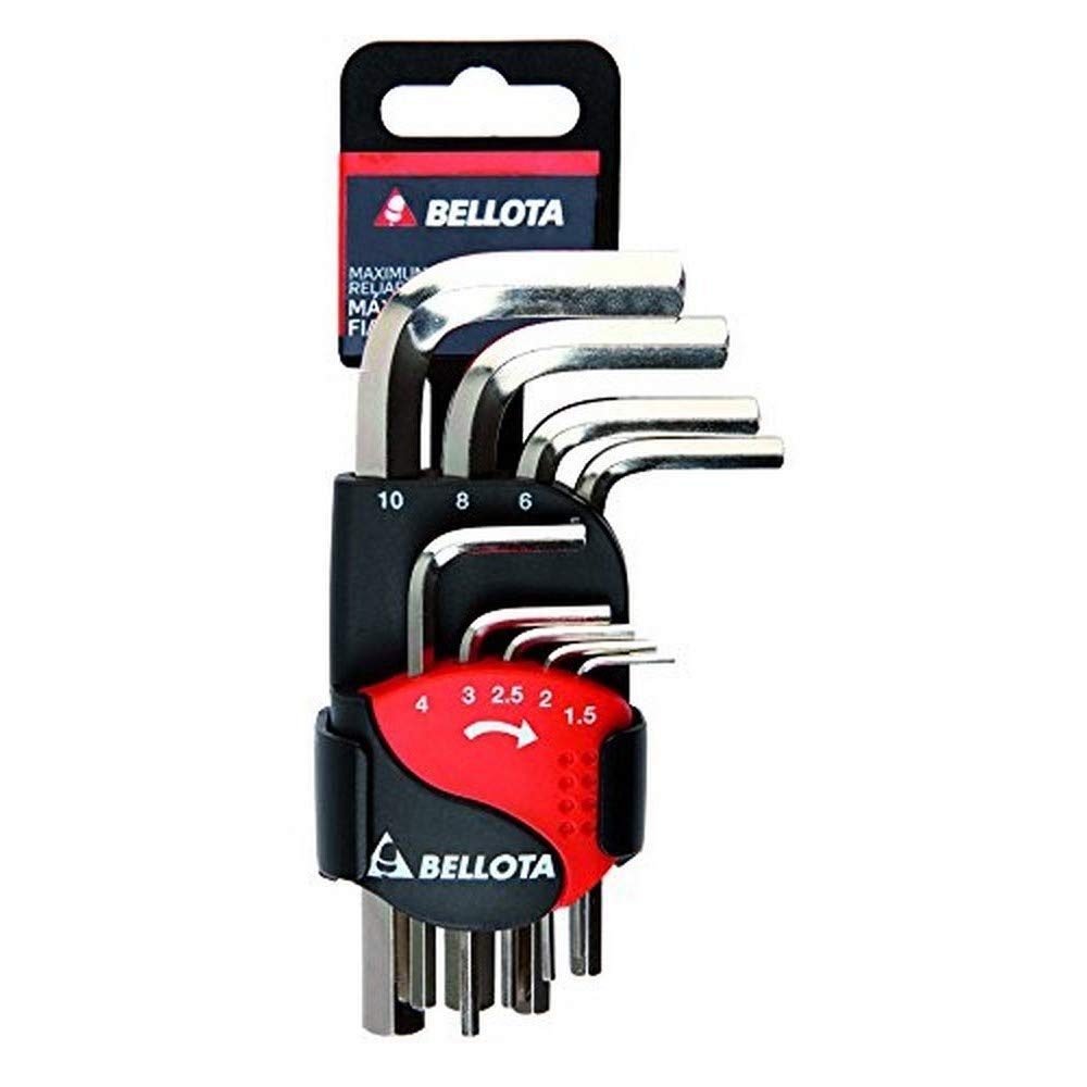 Bellota 6458-9 N Pack of 9 Allen Keys, Nickel-Plated, Packaged in Double Clip Packet