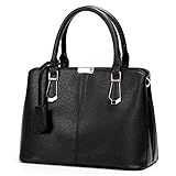 OURBAG Women Leather Handbags Fashion Top Handle Bag Cross body Shoulder Bag for Ladies Black Medium