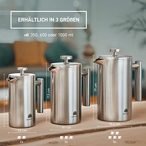 Groenenberg French Press aus Edelstahl | 1 Liter (5 Tassen) | Erhältlich in 3 Größen | Thermo Kaffeebereiter… – Bild 6