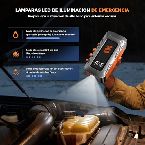 HUSEYTA Fuente de alimentación de Arranque de Coche de 2500 A con compresor de Aire de 150 PSI, Caja de Arranque de Coche, arrancador de batería de portátil, Pantalla LCD, luz LED (Plata)