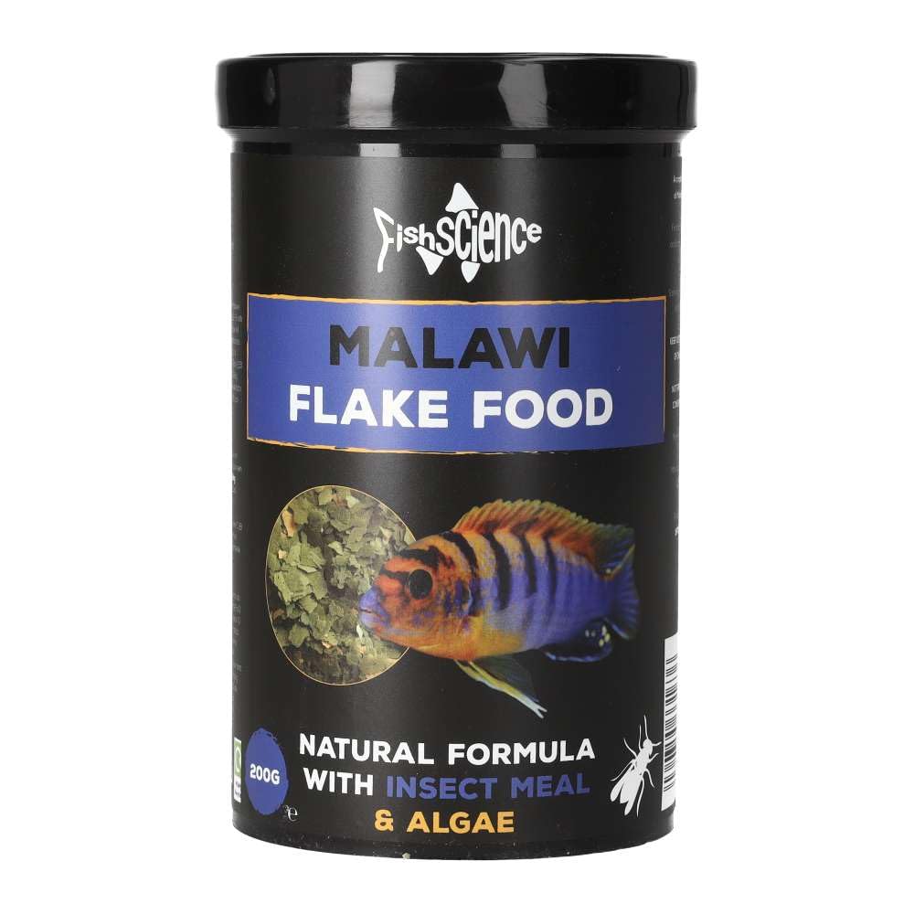 FishScience Malawi Flake Food 200g | Fish Food for Malawi Cichlids and Other Algae Eating Fish | Protein Insect Meal Formula – Colour Enhancing