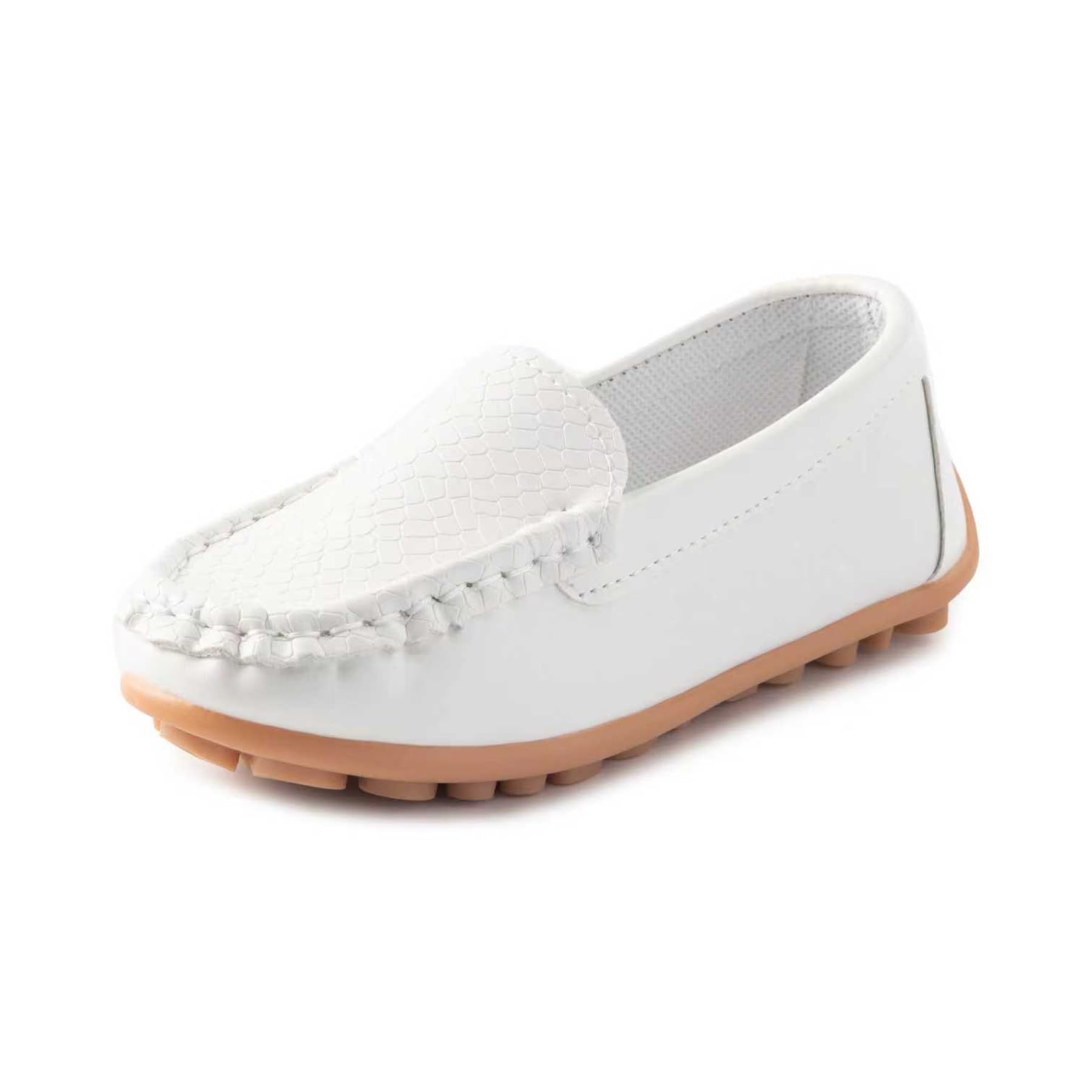 Photo 1 of Fudaolee Boys Girls Loafers Dress Flats Slip-On Oxford Casual Moccasins School Walking Boat Shoes(Toddler/Little Kid/Big Kid) White 12.5 Little Kid = Label 31