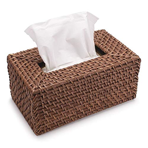 DECRAFTS Rattan Tissue Box Cover Natural Woven Facial Napkin Holder Rectangular (Honey Brown,9.4x5.5x4.3 Inch)