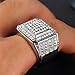 OAKKY Men's Stainless Steel Hip Hop Iced Out Cubic Zirconia Square Rings CZ Wedding Bands Silver Size 13