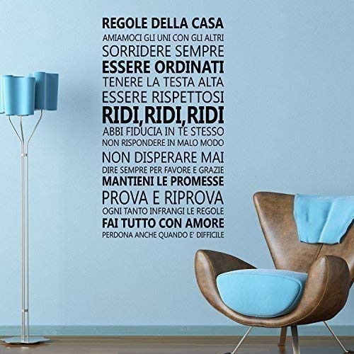 Removable Self-Adhesive Wall Stickers Quotes "Italian Family" Mural Art Decals Vinyl Home Decoration DIY Living Bedroom Décor Wallpaper Kids Room Gift 60x110 cm, Black