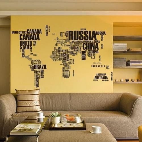 Large World Map in Words Removable Vinyl Wall Sticker Decal Mural Art Home Decor