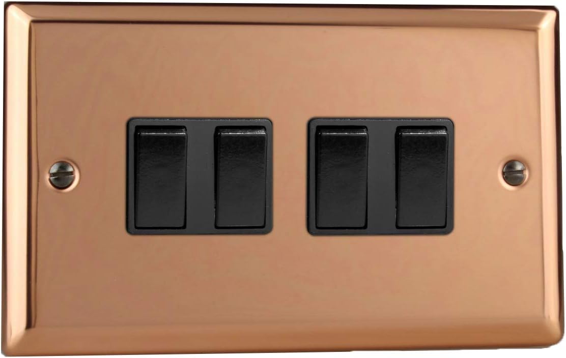 Varilight 4-Gang 10A 1- or 2-Way Rocker Switch (Twin Plate) Polished Copper