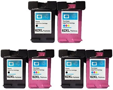 JCINK 6 Pack Remanufactured Ink Cartridges for HP 62XL HP62 XL HP62XL Officejet 5740 5742 5745 8040 8045 ENVY 5640 5660 5665 7640 7645 8000 8005