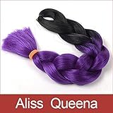 Aliss Queena(TM)1pcs 24'' 80G/Pcs Ombre Kanekalon Braiding Hair Two Tone Purple+Black Kanekalon Jumbo Braid Hair Extension