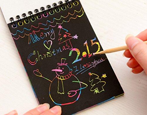 7TECH Premium Scratch & Sketch Art Note Pads - Rainbow Art & Doodle Pad, Mini Size with Assorted Covers, 4" x 5.5", 12 Sheets and 1 Stylus Per Pad - 4 Pack