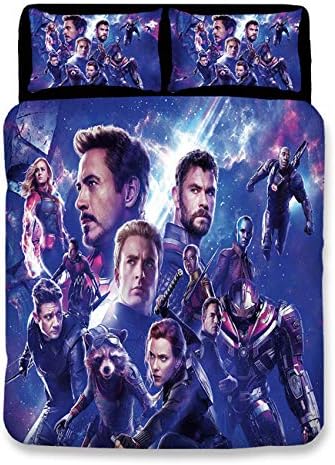 AMTAN 3D Marvel Avengers Duvet Cover Set Spider-Man Iron-Man Best Gifts for Movie Funs 100% Microfiber Bedding Children Cartoon 3-Piece Bet Set 1Duvet Cover 1Pillowshams King Queen Full Twin