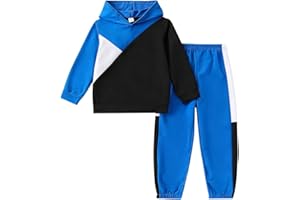 Afsmlys Boys Clothes 2pcs Tween Boy Color Block Hoodie + Pants Little Boys Fall Winter Outfits Set, 4-12 Years