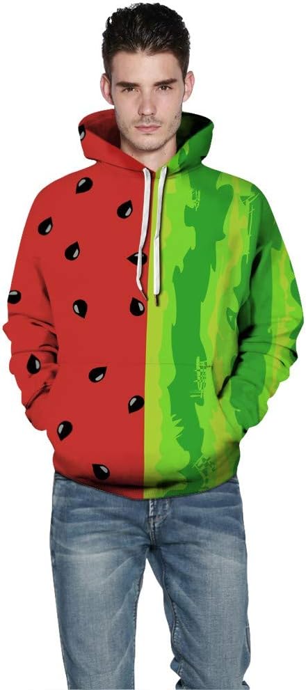 Keliay Bargain Men Women 3D Watermelon Print Long Sleeve Couples Hoodies Blouse Sweatshirts