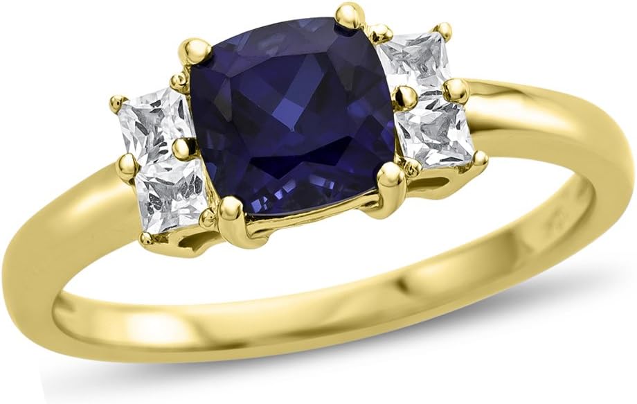 Solid 10k White, Yellow Gold or 6x6mm Cushion-Cut Center Stone with Side White Topaz Ri