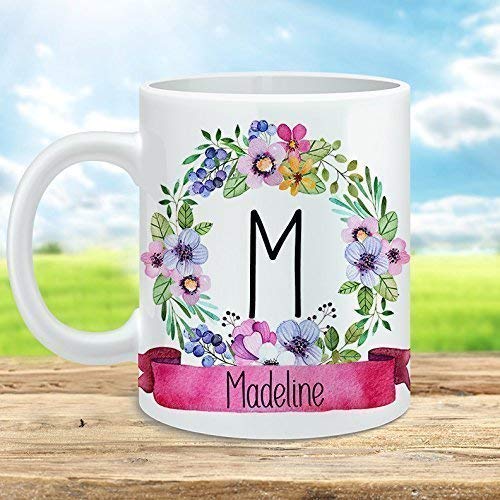 Personalized Name Coffee Mug Floral Monogram Cup Ceramic