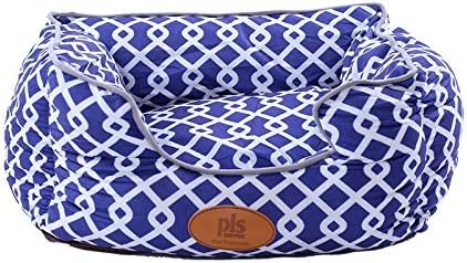 [NEW] PLS Birdsong Trellis Bolster Extra Small Dog Bed, Pet Bed, Cat Bed, Blue &amp; Gray, Extra Small, Removable Cover, Completely Washable, Dog beds for extra small dogs