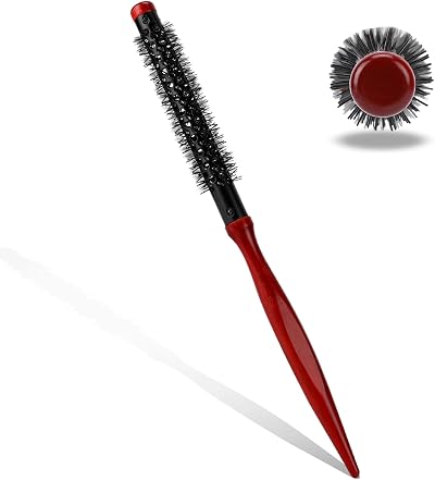 Mozeat Lens Wooden Handle Round Hair Brush 1.3cm Silk Nylon Bristles