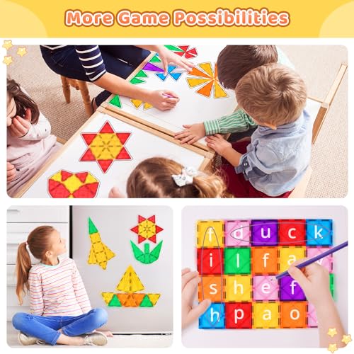 Katiago Magnetic Constructions, 100 Pieces Magnetic Blocks for Children from 3 4 5 6 Years, Strong Magnetic Construction with 2 Cars Perfect Gift for Boys and Girls of 3 4 5 6 7 8 Years Old