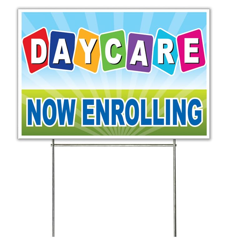 Photo 1 of Generic 4 Less Co 18x12 Inch DAYCARE NOW ENROLLING Lawn Yard Sign with Stake bgb1s, Small, Blue
