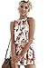 Assivia Women 2 Pieces Outfits Floral Print Halter Neck Crop Tops Jumpsuit Rompers Playsuits, White, Small