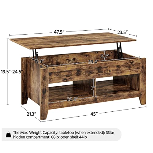 Yaheetech Coffee Table, 47.5in Lift Top Coffee Table, Wooden Lifting Dining Center Table with