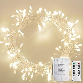 [Remote and Timer] 36ft 100 LED Outdoor Battery Fairy Lights, String Lights for Bedroom, Garden, Easter, Christmas Decoration (8 Modes, Dimmable, IP65 Waterproof, Warm White) (Remote and Timer)