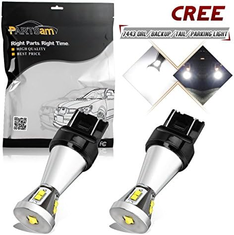 2 Pcs Partsam 1400 Lumens Extremely Bright XTE+8XBD Chipsets 7440 7441 7443 7444 992 LED Bulbs with Projector For Backup Reverse Lights, Xenon White