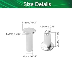 Yinpecly 50PCS Round Flat Head Rivet 6x18mm/0.24x
