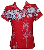 Alvish Hawaiian Shirt 35W Women Bamboo Tree Print Aloha Beach Top Blouse Red XL