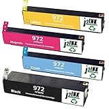 J2INK 4 Pack High Yield Ink Cartridge Replacement for HP 972 HP 972A PageWide Ink Cartridge Black Cyan Magenta Yellow F6T80AN LOR86AN LOR89AN LOR92AN