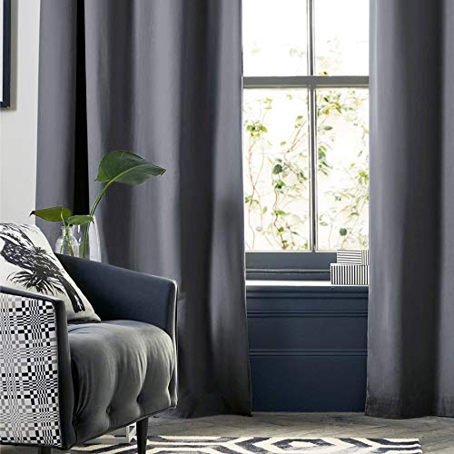 Bedsure Linen Curtains 96 inch Length 2 Panels Set, Blackout Grey