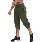 MAGNIVIT Men's 3/4 Jogger Capri Pants Workout Gym Below Knee Shorts Zipper Pockets Jogger Sweatpant Capris for Men