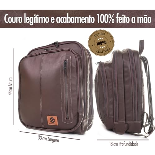 Mochila Couro Legítimo Natural Notebook Executiva Preto Masculina Premium Bisbel 44x33x18cm