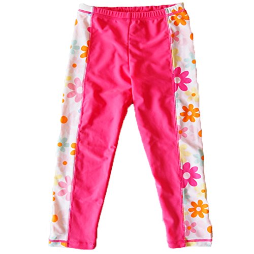 Monvecle Little to Big Girls' Long Sleeve 2-Pieces Sun Protective Rashgurad Set UPF 50+ Rose-1 10-11