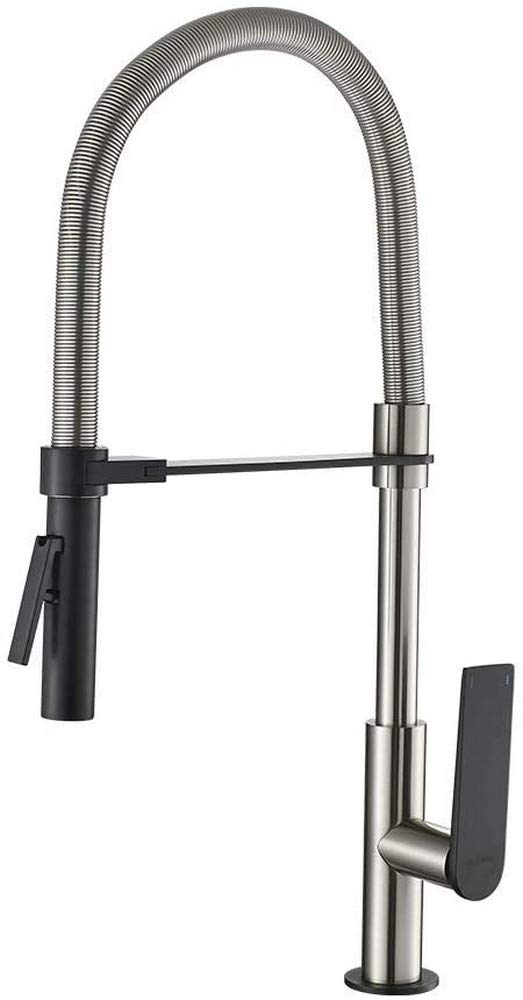 GRIFEMA LYON-G14001A Pull Out- Down Kitchen Mixer Taps with Black Dual Function Spray Head and Tall Flexible Spout (59cm), Nickel Brushed