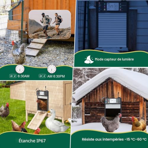SARELLIT Automatic Solar Chicken Coop Gate with APP and Remote Control, WiFi with Real Time Status, Timer and Light Sensor, Anti-Pinch, Battery 4000mAh
