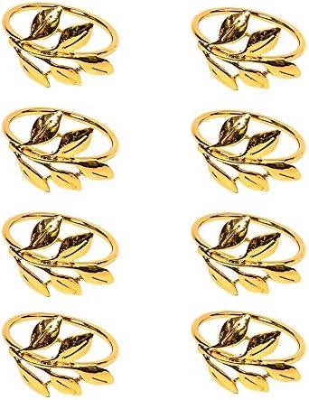 senover Napkin Rings Set with 8 Napkin Rings,Vintage Napkin Ring Holders for Fall,Thanksgiving,Dinner,Table Parties,Gold Leaf (8, Gold)